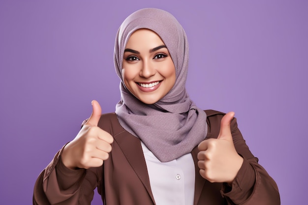Una mujer en un hiyab dando un pulgar hacia arriba