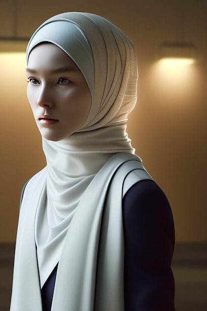 Una mujer con hiyab y pañuelo blanco