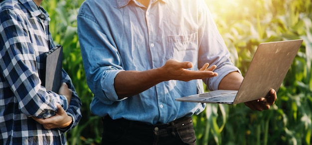 Foto mujer y hombre agricultor asiático trabajando juntos en una granja de verduras de ensalada hidropónica orgánica usando una tableta para inspeccionar la calidad de la lechuga en un jardín de invernadero agricultura inteligente