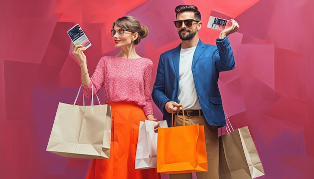 mujer y hombre con bolsas de compras