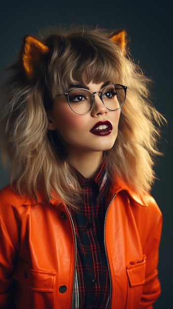 Mujer hombre lobo de Halloween con gafas