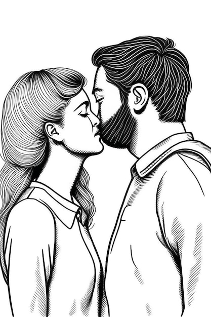 mujer y hombre, pareja, blanco y negro, ilustración