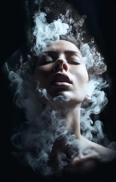 Foto una mujer con humo en la cara.