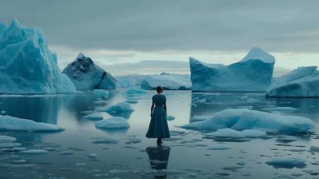 Foto mujer en los icebergs ai generativo