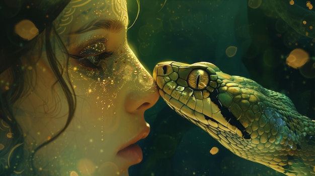 Foto mujer con la ilustración de la serpiente