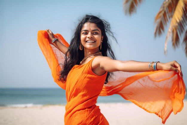 Mujer india alegre modelo feliz Generar Ai