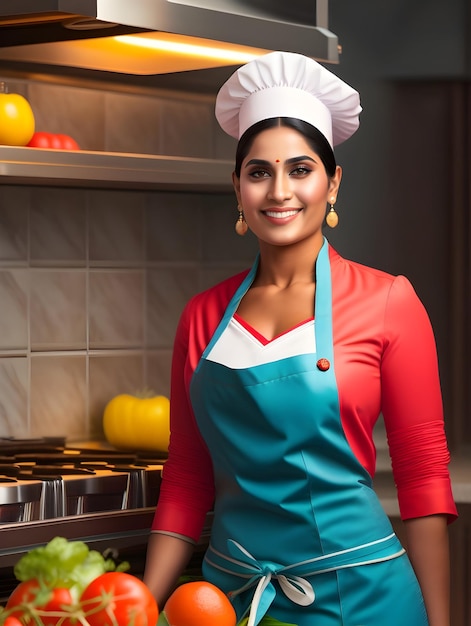 Foto mujer india chef en la cocina