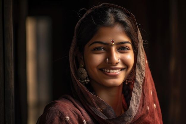 Una mujer india étnica sonriendo felizmente creada con IA generativa