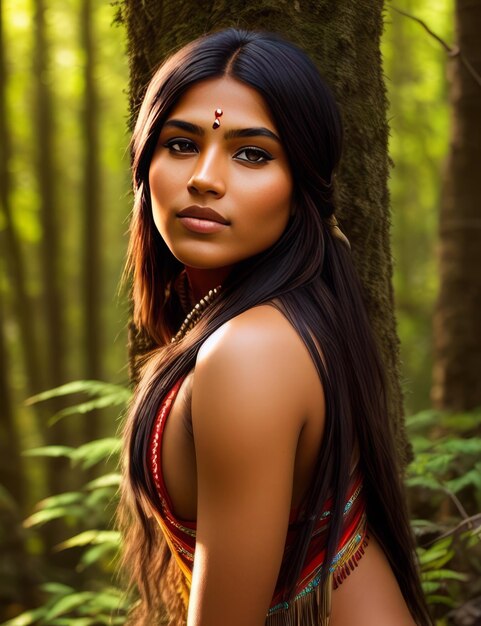 Una mujer india nativa en un bosque