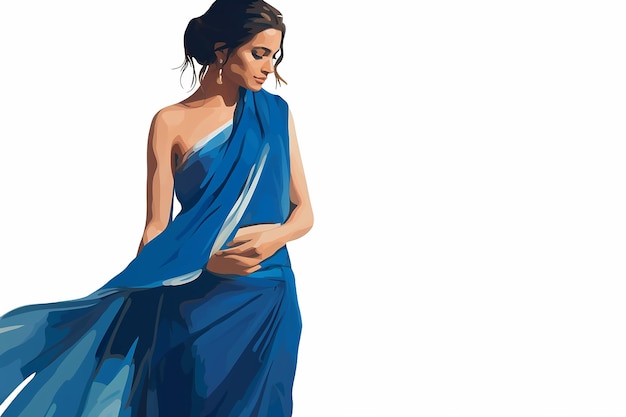 Foto mujer india en vestido azul diseño plano ilustración vectorial aislada sobre fondo blanco