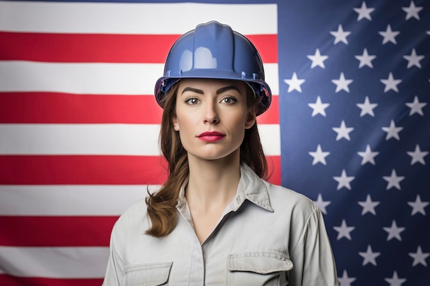 Mujer ingeniera profesional o trabajadora de la industria de la construcción que usa casco de seguridad Concepto del Día del Trabajo