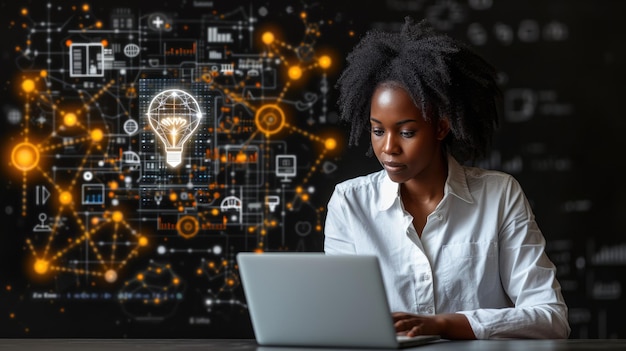 La mujer de la innovación digital inspirada por la bombilla virtual