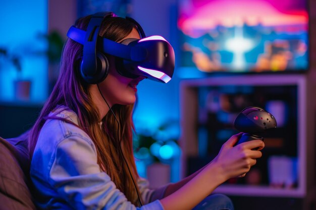 Mujer involucrada en juegos de realidad virtual