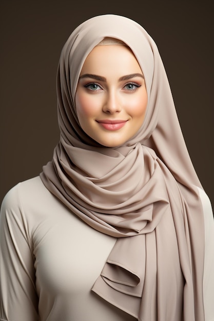una mujer islámica con hijab syari mostrando su sonrisa
