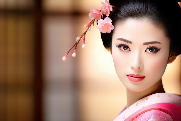 Foto una mujer japonesa elegantemente vestida con un kimono