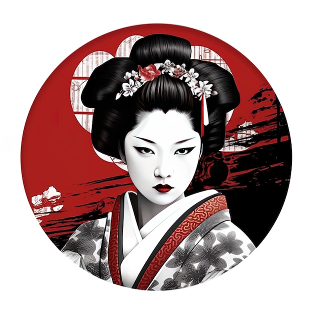 Foto una mujer japonesa con un fondo rojo y una imagen roja y negra de una mujer japonesa.