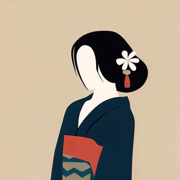 Mujer japonesa y ilustración de fondo minimalista romana tradicional