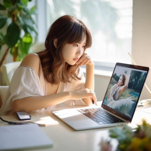 mujer japonesa con laptop