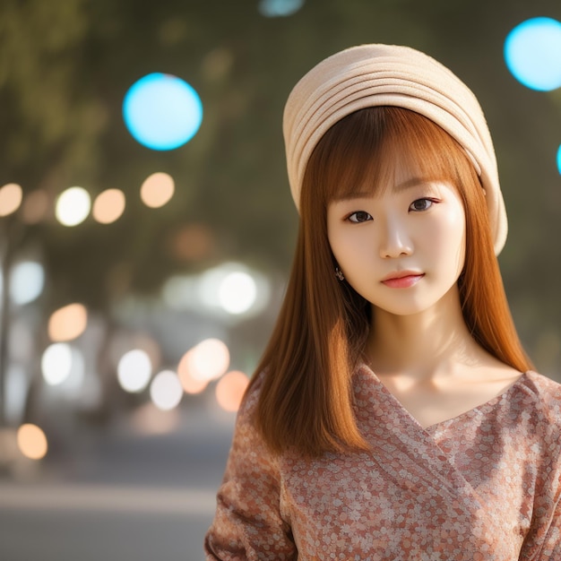 Una mujer japonesa con sombrero.