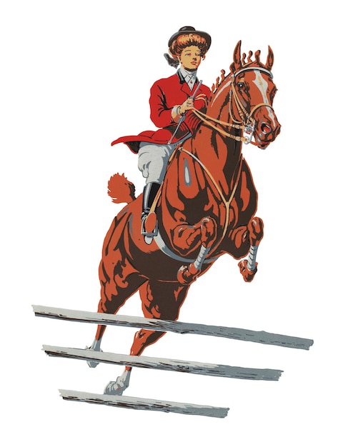 Mujer jinete de caballo png vintage en fondo transparente remasterizado por rawpixel