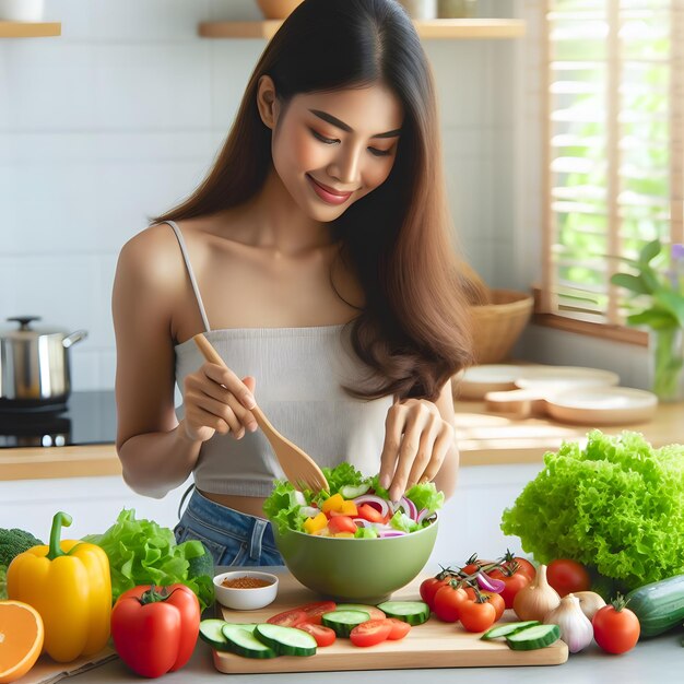 Mujer joven abrazando un estilo de vida saludable Concepto de bienestar y vitalidad Microstock Image