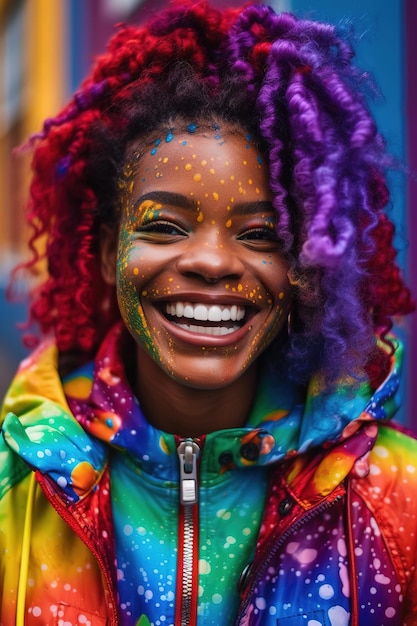 Mujer joven africana Colorido retrato de niña gen z AI generativa