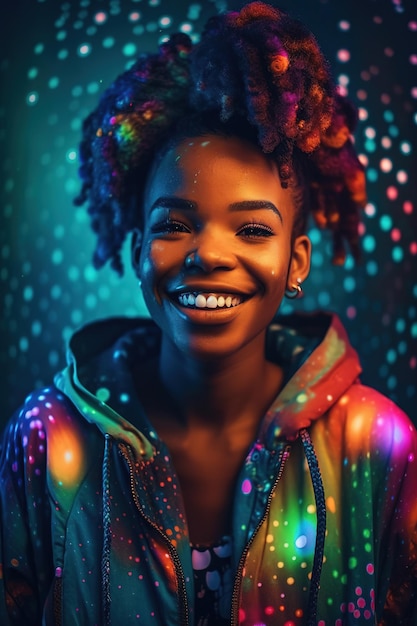 Mujer joven africana Colorido retrato de niña gen z AI generativa