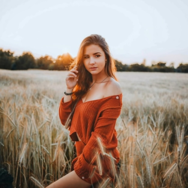 Mujer joven al aire libre en el campo