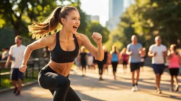 Mujer joven y atractiva haciendo ejercicios deportivos durante el entrenamiento en el parque