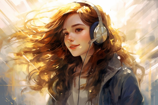 Mujer joven con auriculares