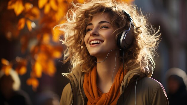 mujer joven con auriculares