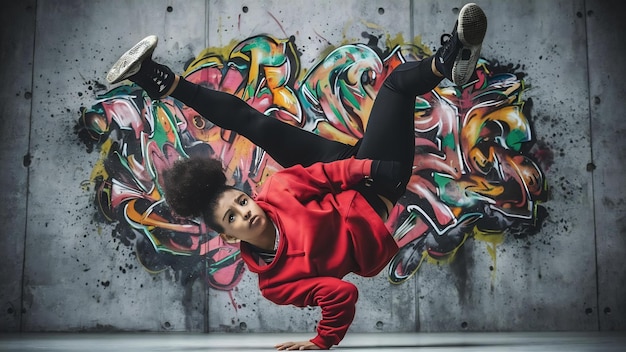 Foto mujer joven bailando el break