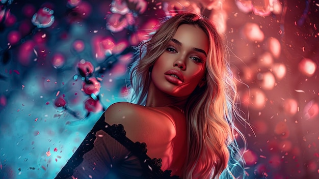 Una mujer joven bonita en un fondo fresco una chica joven de moda en un fondo abstracto una chica bonita