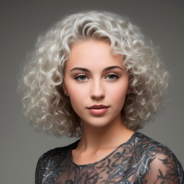 Foto una mujer joven con cabello gris natural