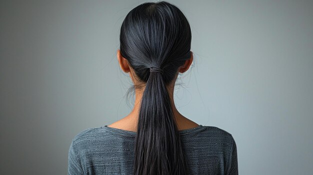 Foto mujer joven con el cabello liso y largo