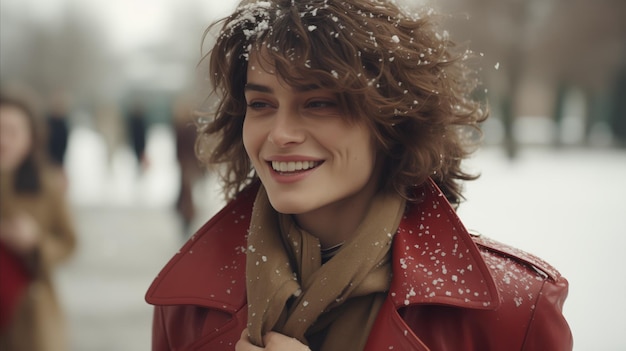 Mujer joven en un clima nevado