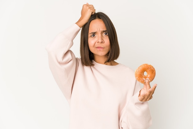 Mujer joven, comida, un, donut