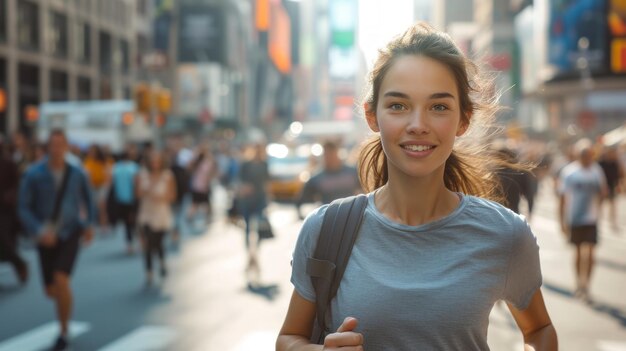 Foto mujer joven corriendo por la ciudad