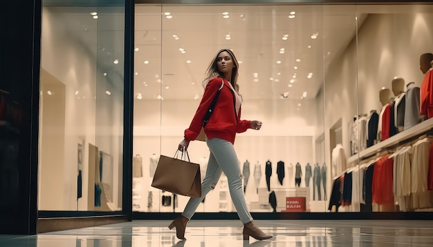 Mujer joven corriendo a la venta de Viernes Negro