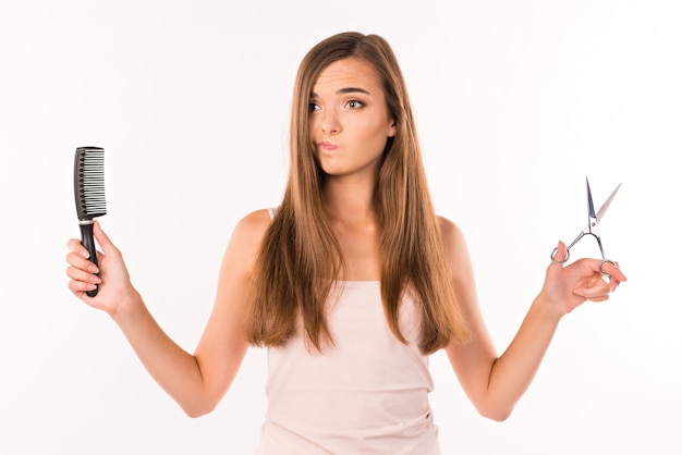 Foto mujer joven, corte, ella, pelo