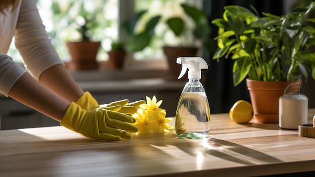 Mujer joven cuidando la planta de interior en el interior primer plano Elemento interior Foto de alta calidad