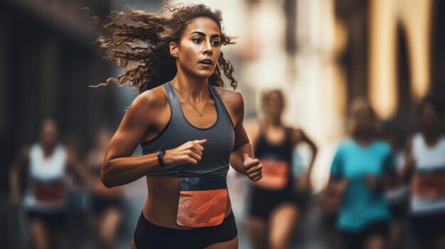 Foto mujer joven deportiva corriendo en la ciudad concepto de estilo de vida saludable