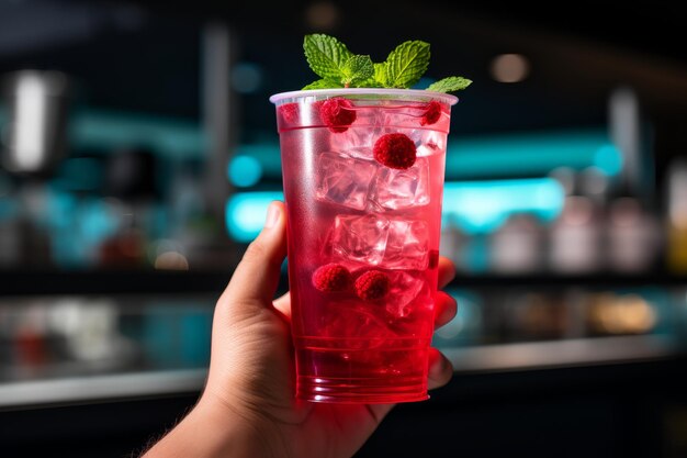 Mujer joven disfrutando de una bebida fría con una pajita de papel biodegradable en una acogedora cafetería