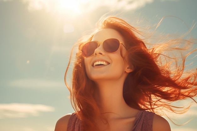 Foto mujer joven disfrutando de la fotografía del sol