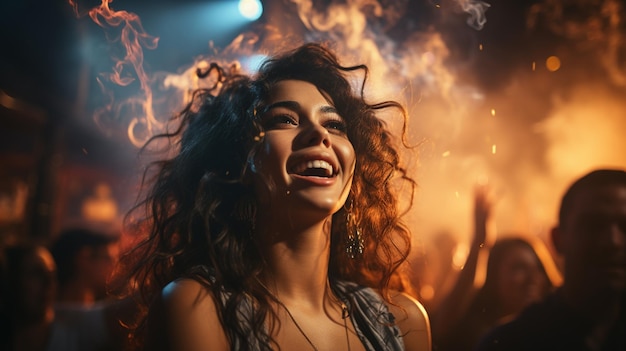 Foto una mujer joven disfrutando de la música.