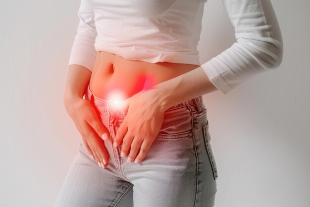 Foto mujer joven con dolor menstrual representación de la incomodidad y la agonía experimentada durante la menstruación empatizando con las luchas de los períodos menstruales de calambres y angustia