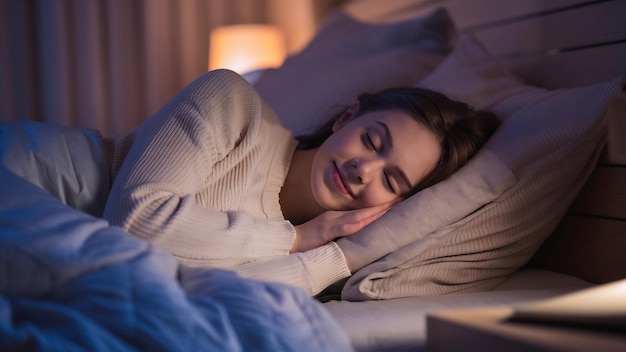 Mujer joven durmiendo en la cama