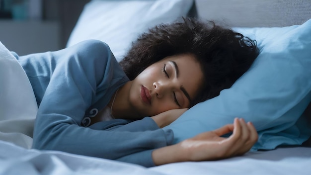 Mujer joven durmiendo en su cama