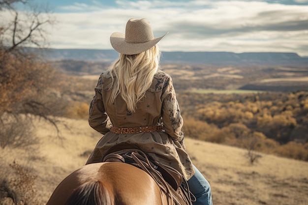 Foto mujer joven, equitación, un, caballo