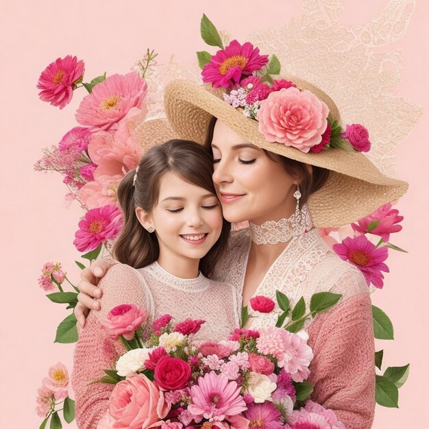 una mujer y una joven están posando con flores